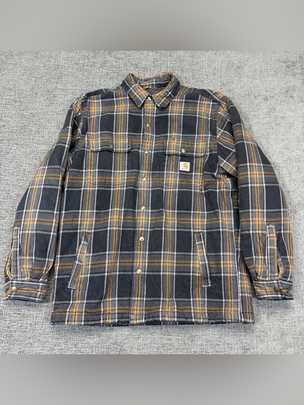 Carhartt Men’s Black and Gold Plaid Button-Down Work Shirt